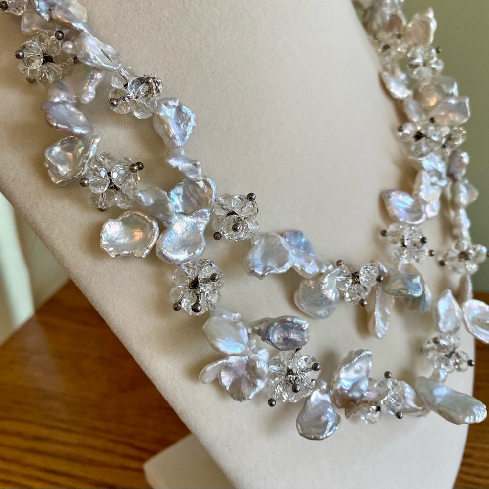 Stunning Necklace & Earrings Set w/ Freshwater Keshi Pearls &  Beaded Clusters